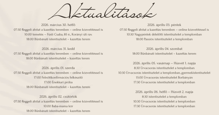 Passiós istentisztelettől a feltámadás öröméig – így ünnepel a nyíregyházi református gyülekezet