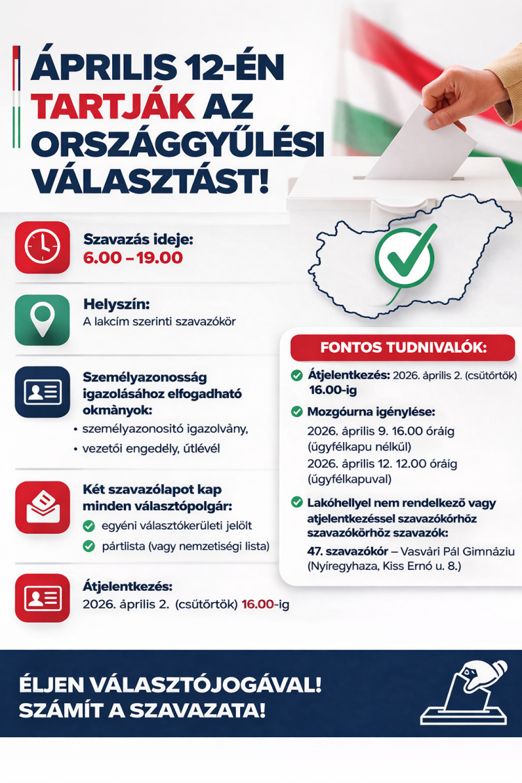 Közlemény a 2026. április 12-ére kitűzött országgyűlési választással kapcsolatos fontosabb tudnivalókról