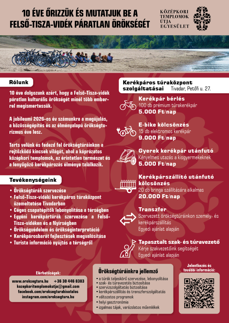 Kerékpárral fedezhetjük fel a Felső-Tisza-vidék örökségét – indulnak a 2026-os túrák