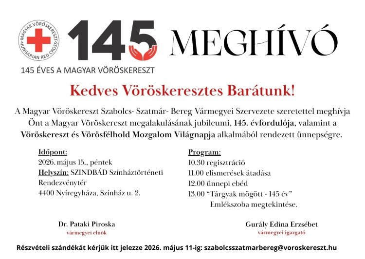 145 éves a Magyar Vöröskereszt – jubileumi ünnepséget rendeznek Nyíregyházán