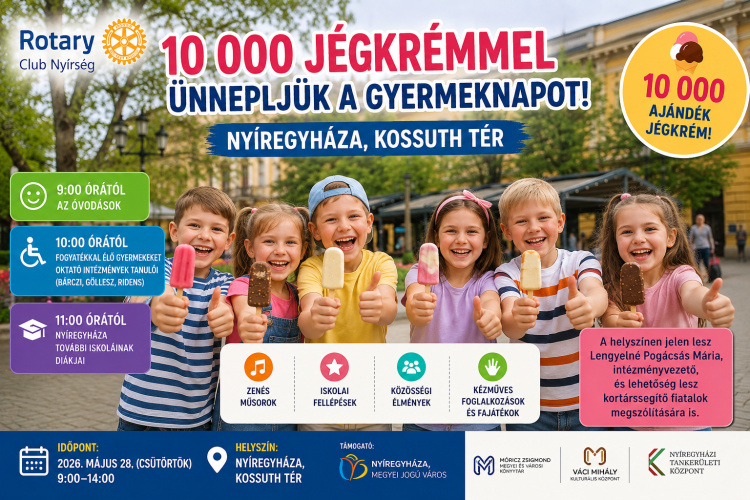 Ajándék a Rotary Club Nyírségtől: tízezer jégkrémmel ünneplik a gyermeknapot Nyíregyházán