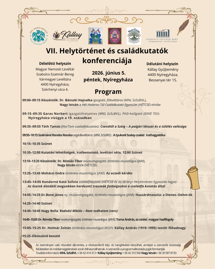 Helytörténeti és családkutató konferenciát rendeznek Nyíregyházán