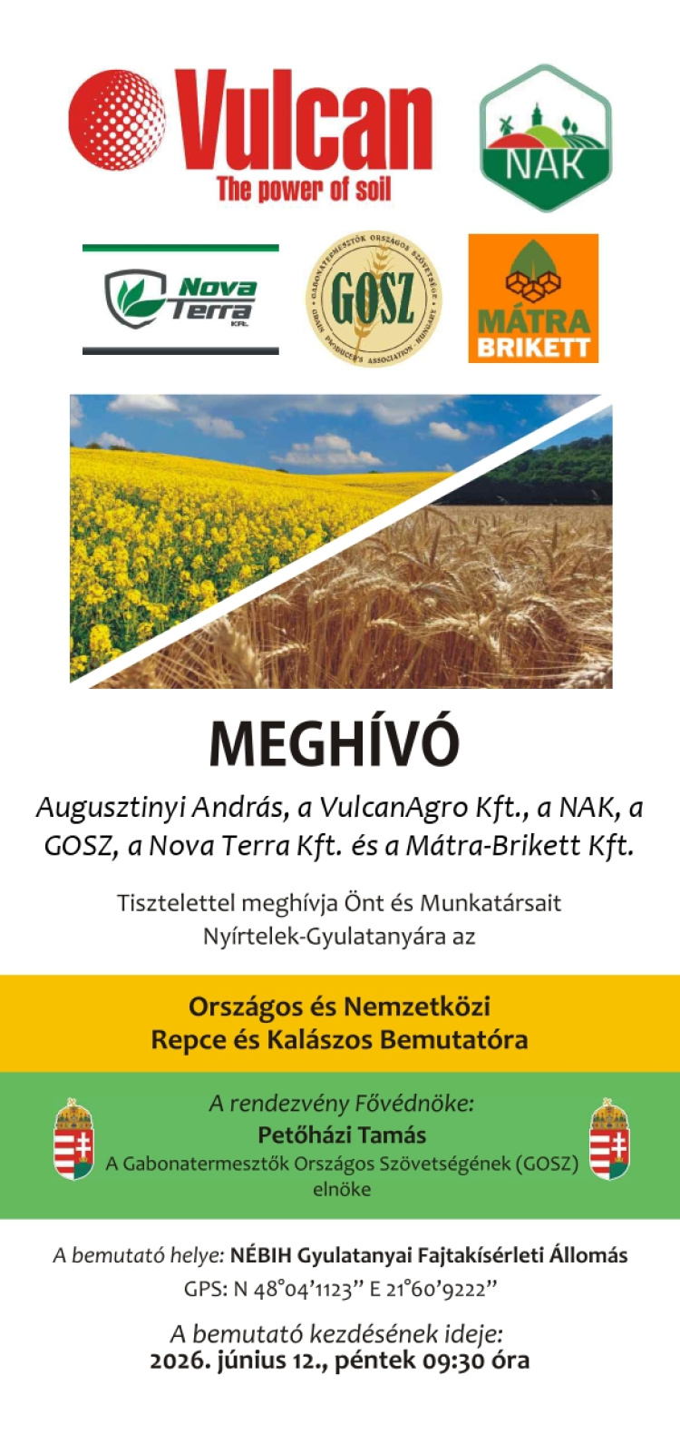  Országos repce- és kalászos bemutatót rendeznek Gyulatanyán
