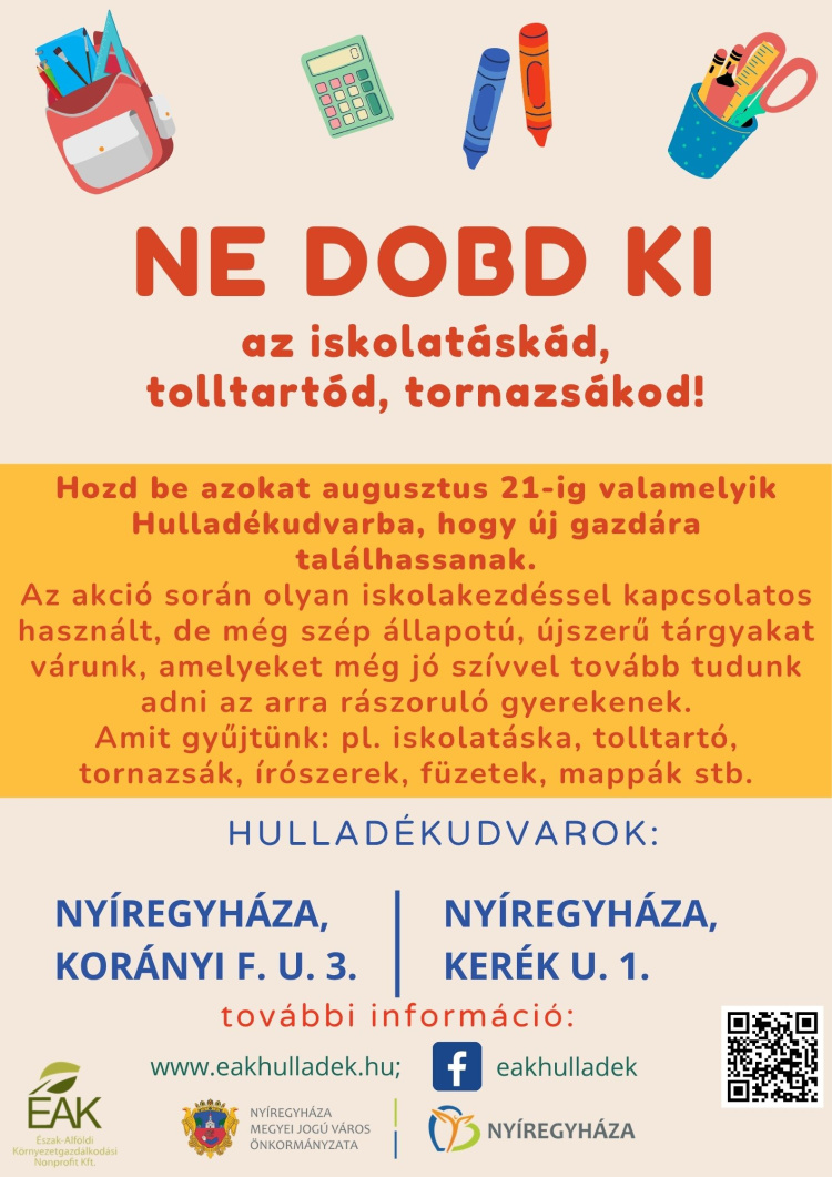 Ne dobd ki az iskolatáskádat – adománygyűjtő akció indul Nyíregyházán
