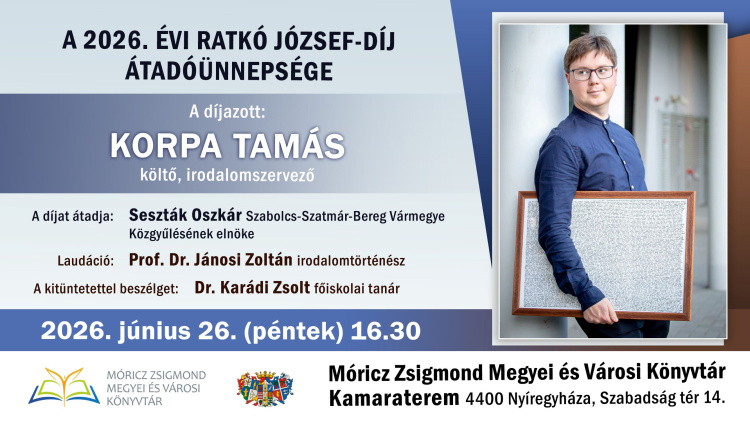 Korpa Tamás kapja idén a Ratkó József-díjat