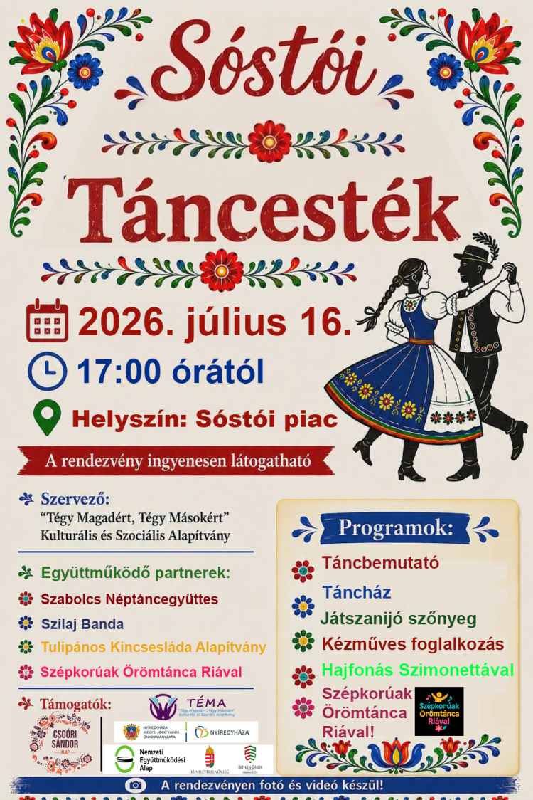 Sóstói Táncesték: néptánc, kézműves programok és közösségi élmények várják az érdeklődőket