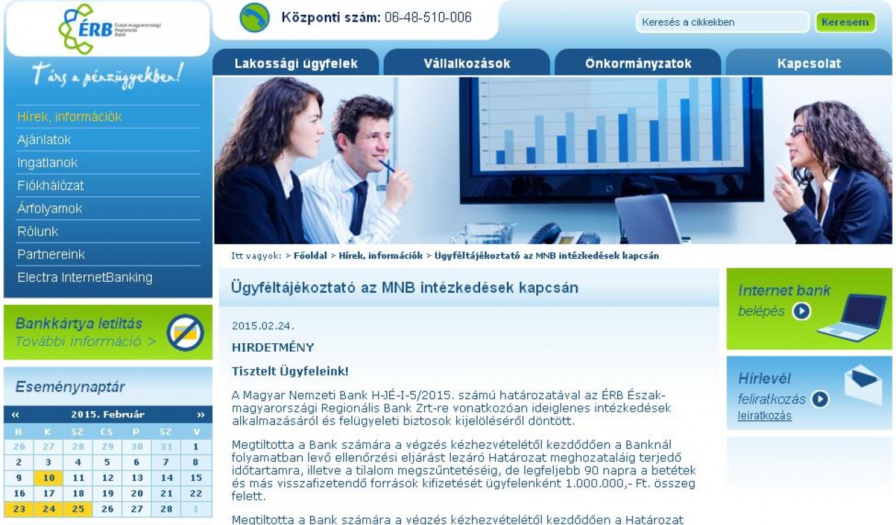 Felügyeleti biztos az ÉRB Banknál – Nyíregyházi fiókot is érint az intézkedés